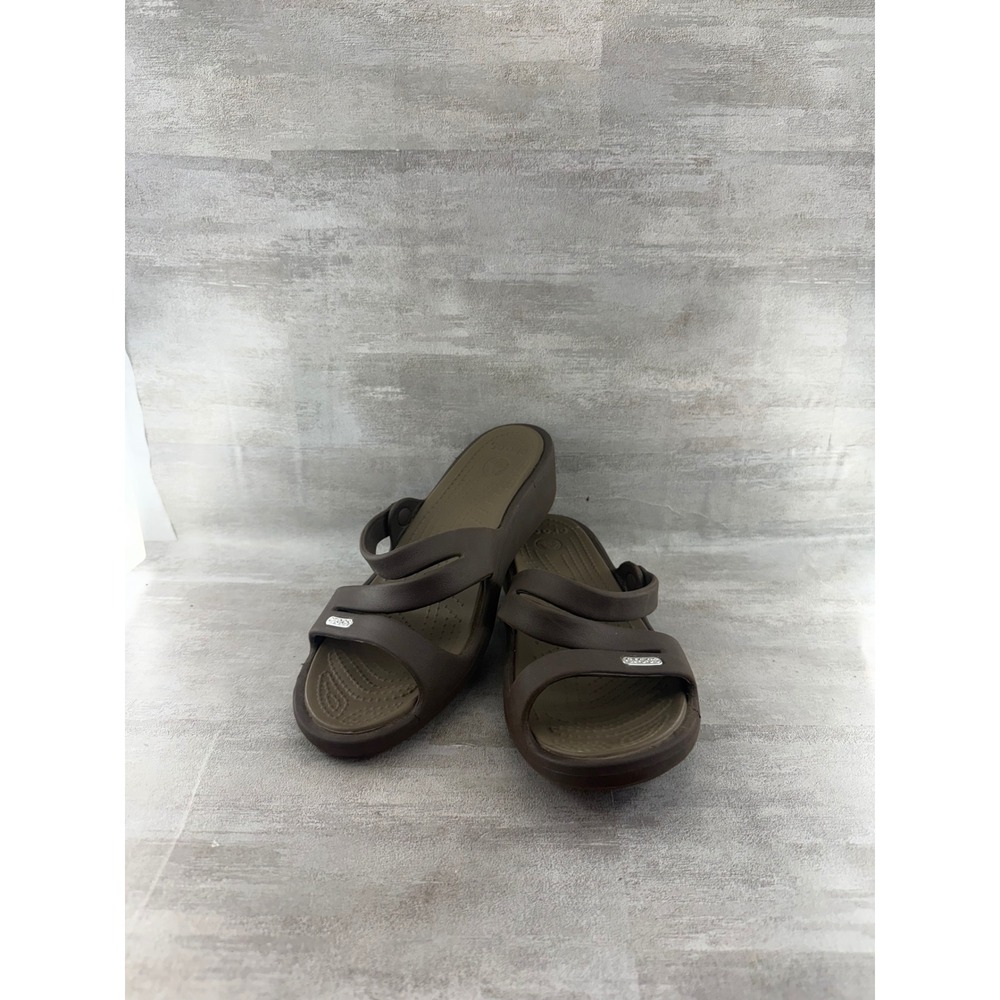 Crocs Meleen Twist Espresso Brown Wedge Slide Sandals Women Size 7
